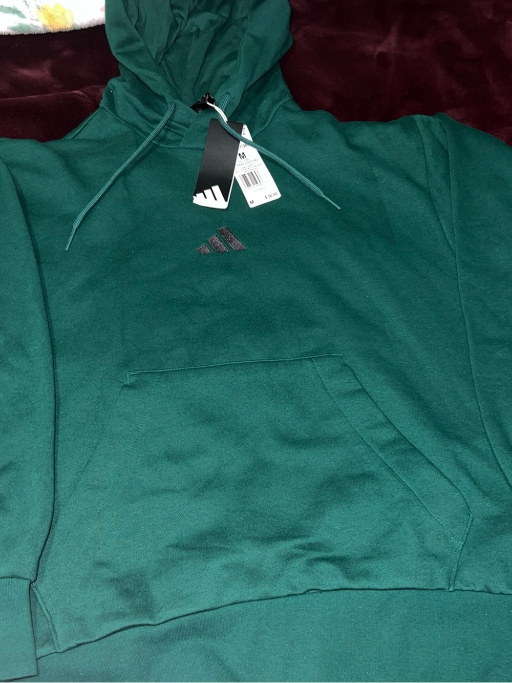 adidas Men’s Hooded Pullover long sleeve Sweatshirt in Deep Green medium NEW
